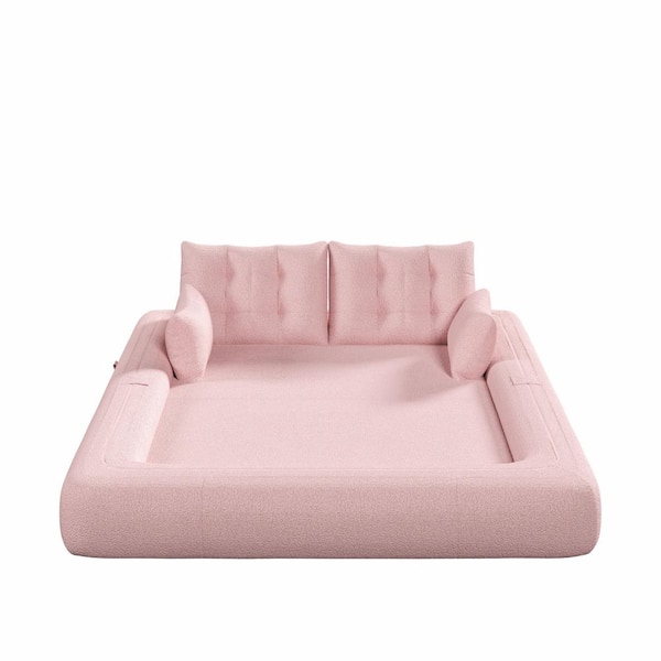 Harper & Bright Designs Foldable 78.7 in. Pink Teddy Fabric Full