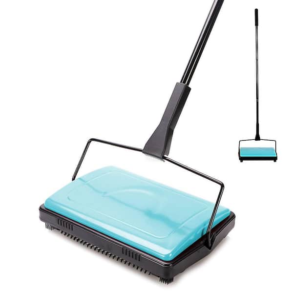 Manual Carpet Sweeper Cleaner Cordless Carpet Cleaner for Low and Undercoat Carpets Rugs Pet Hair in Blue