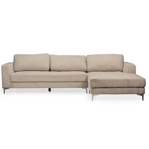 Agnew 2-Piece Beige Fabric 4-Seater L-Shaped Right-Facing Chaise Sectional Sofa with Chrome Legs