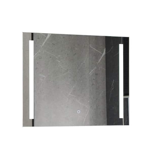 Mediterraneo 31.5 in. W x 23.65 in. H Horizontal Rectangular Frameless Double LED Floating Wall Bathroom Vanity Mirror in Silver