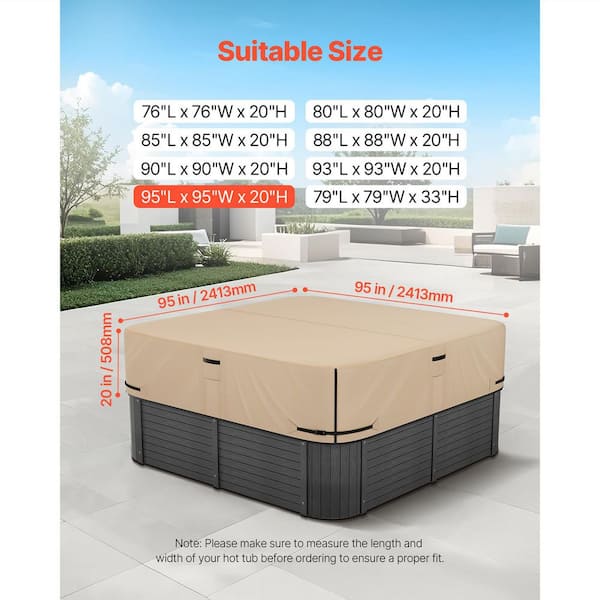 Outdoor Hot Tub Cover, 95 x 95 x 20 in. Weather-Resistant Protector, Square Spa Cover for Hot Tubs, Brown 2025 Update