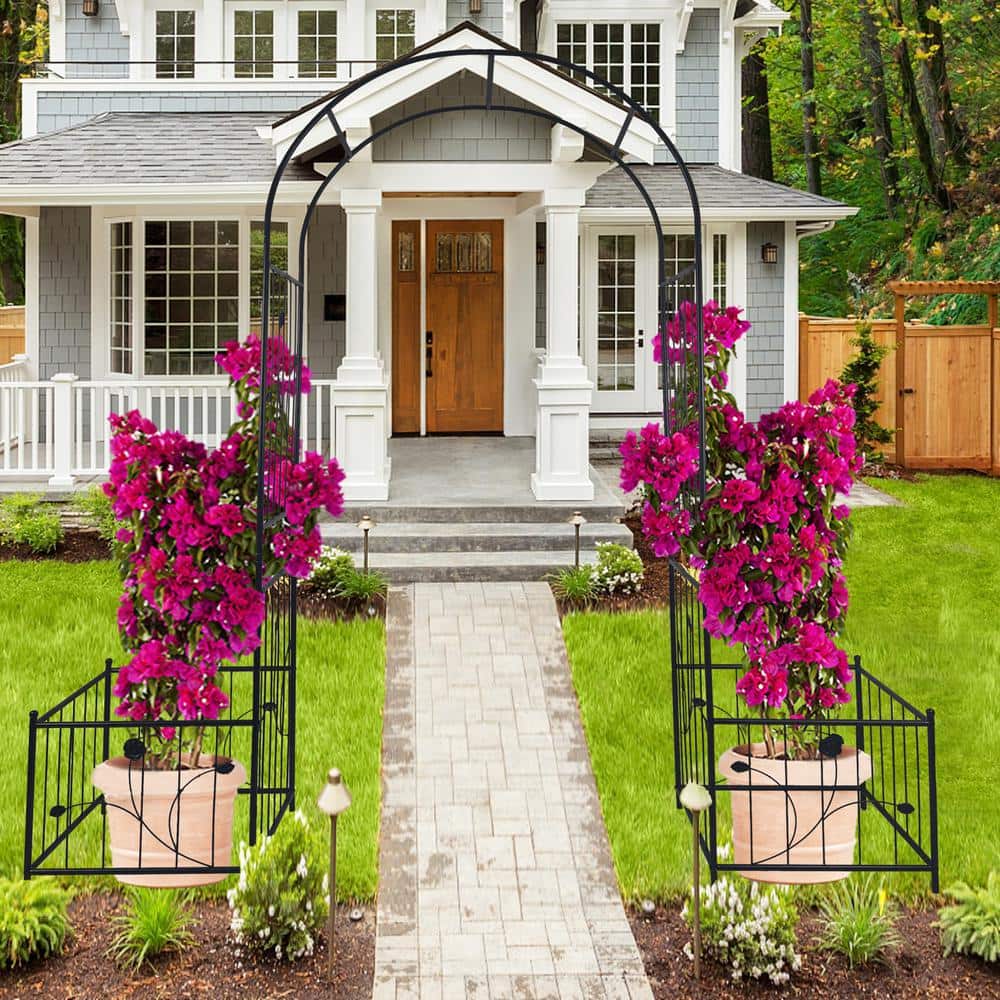 79 in. W x 86.6 in. H Metal Outdoor Garden Rose Arch with 2-Plant Climbing 