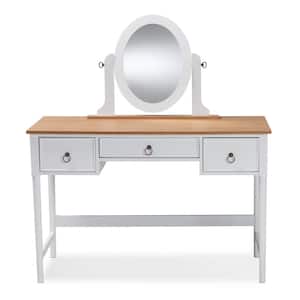 Sylvie White and Natural Bedroom Vanity Table
