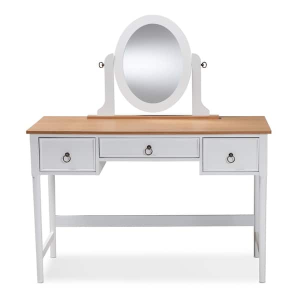 Baxton Studio Sylvie White and Natural Bedroom Vanity Table
