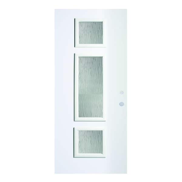 Stanley Doors 32 in. x 80 in. Marjorie Grain 3 Lite Painted White Left-Hand Inswing Steel Prehung Front Door