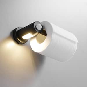 Single Post Toilet Paper Holder Wall Mounted Motion Sensing, Night Light, Towel Holder for Bathroom in Matte Black