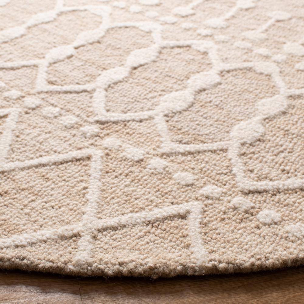 Ivory and Beige Hand Tufted Wool Round Floral Rug