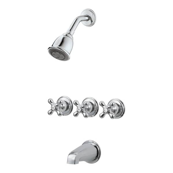 Pfister Pfirst Triple Handle 3-Spray Tub and Shower Faucet Trim 1.8 GPM 2.97 in. Polished Chrome [Valve Not Included]