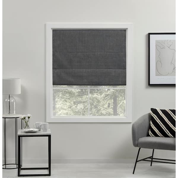 EXCLUSIVE HOME Acadia Grey Cordless Total Blackout Roman Shade 23 in. W x 64 in. L