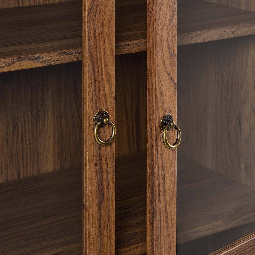 Tessa Tall Walnut Arched Storage Display Cabinet with Glass Doors