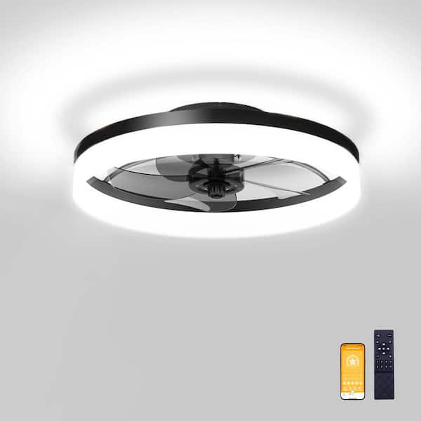 19.7 in. Indoor Black Flush Mount Ceiling Fan with Integrated LED Light and Remote Control