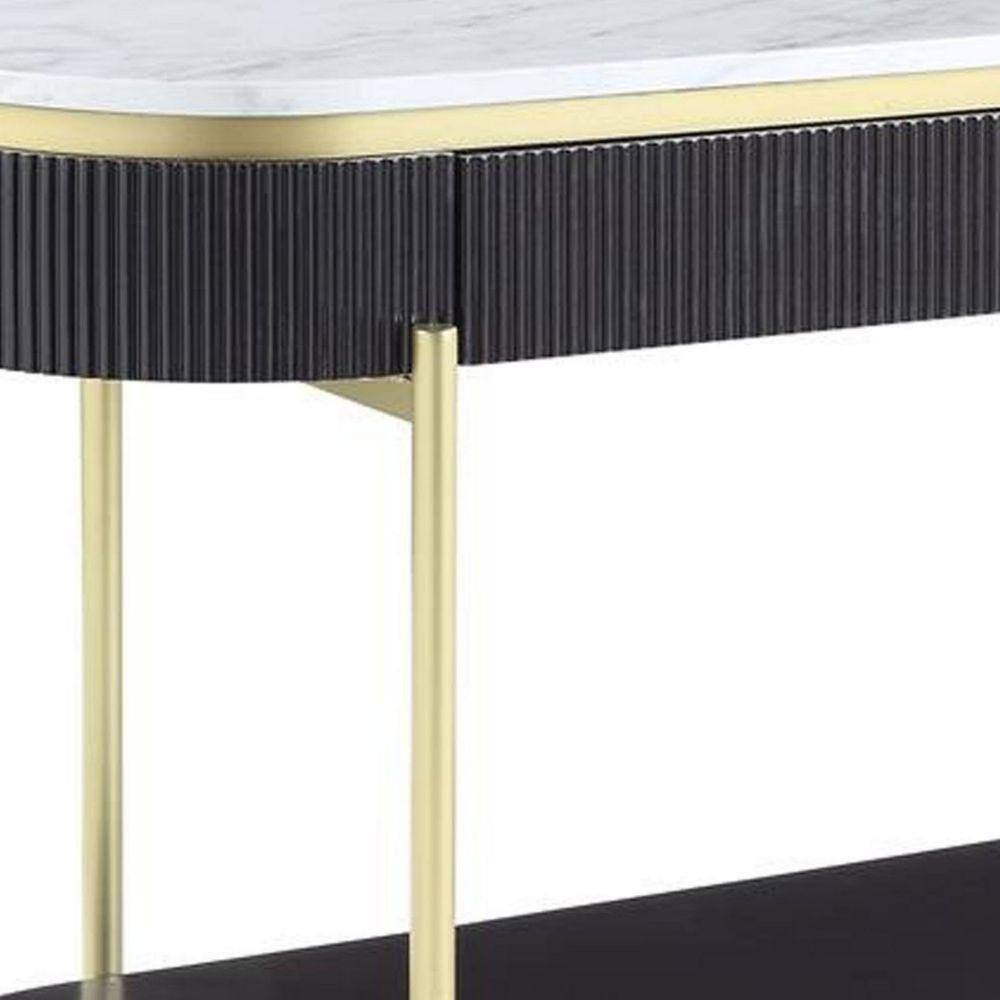 Ville 48 Inch White Faux Marble Top Console Table with Storage