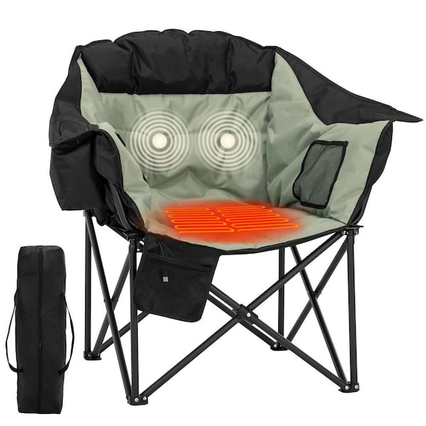 BOZTIY Oversized Heated Camping Chair with Massage w/ Cooler Bag Padded Camp Chair with 3-Heat Levels Folding Lawn Chair