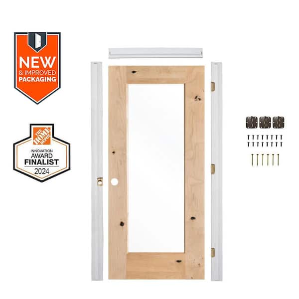 Krosswood Doors Assembly Required 28 in. x 80 in. Right-Hand 1-Lite Clear Glass Unfinished Alder Wood Interior Door Kit w/Separate Jamb