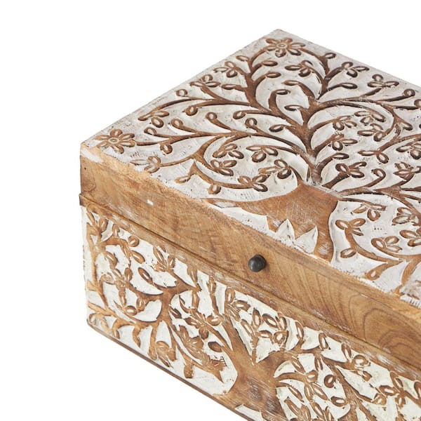 Set of 3 Mango Wood Decorative Boxes with Hinged Lid-8,10, and 12