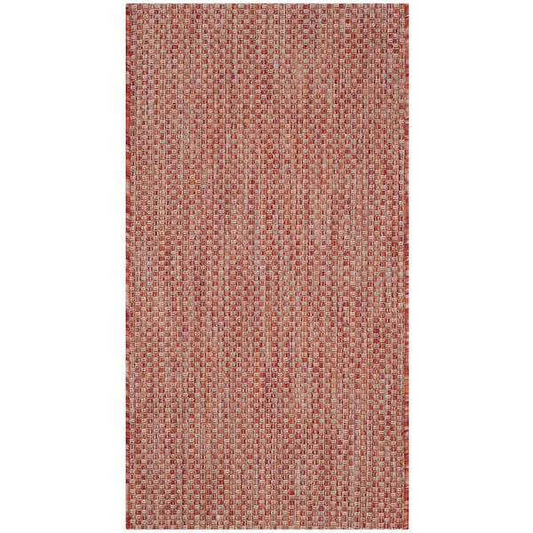 Courtyard Red/Beige Doormat 2 ft. x 4 ft. Solid Indoor/Outdoor Patio Area Rug