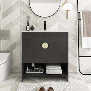 30 in. W x 18 in. D x 33 in. H Single Sink Freestanding Bath Vanity in Black with White Ceramic Top