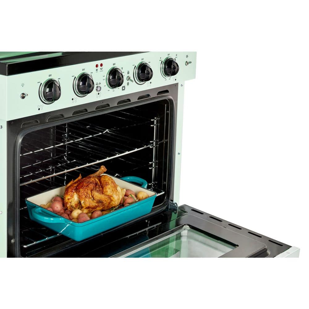 Summer Mint Green 30" Retro Freestanding Electric Range with Convection Oven