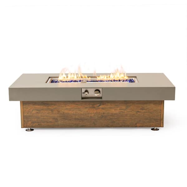 Stone Series 48in L x 13in H Rectangular Iron Propane Fire Pit Kit Brown