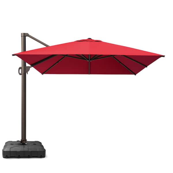 Crestlive Products 13 ft. x 10 ft. Swivel Cantilever Tilt Patio Umbrella in Red with HDPE Base Stand