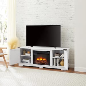 65 in. W TV Media Stand Modern Large Home Entertainment Console, with 23 in. Electric Fireplace in White