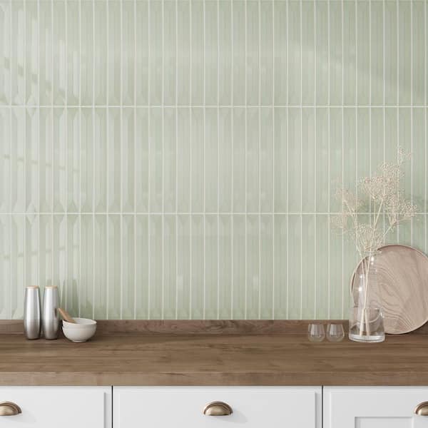 Horizonte 2 in. x 16 in. Glossy Soft Mint Green Ceramic Deco Subway Wall Tile (10.76 sq. ft./case)-50 Pack