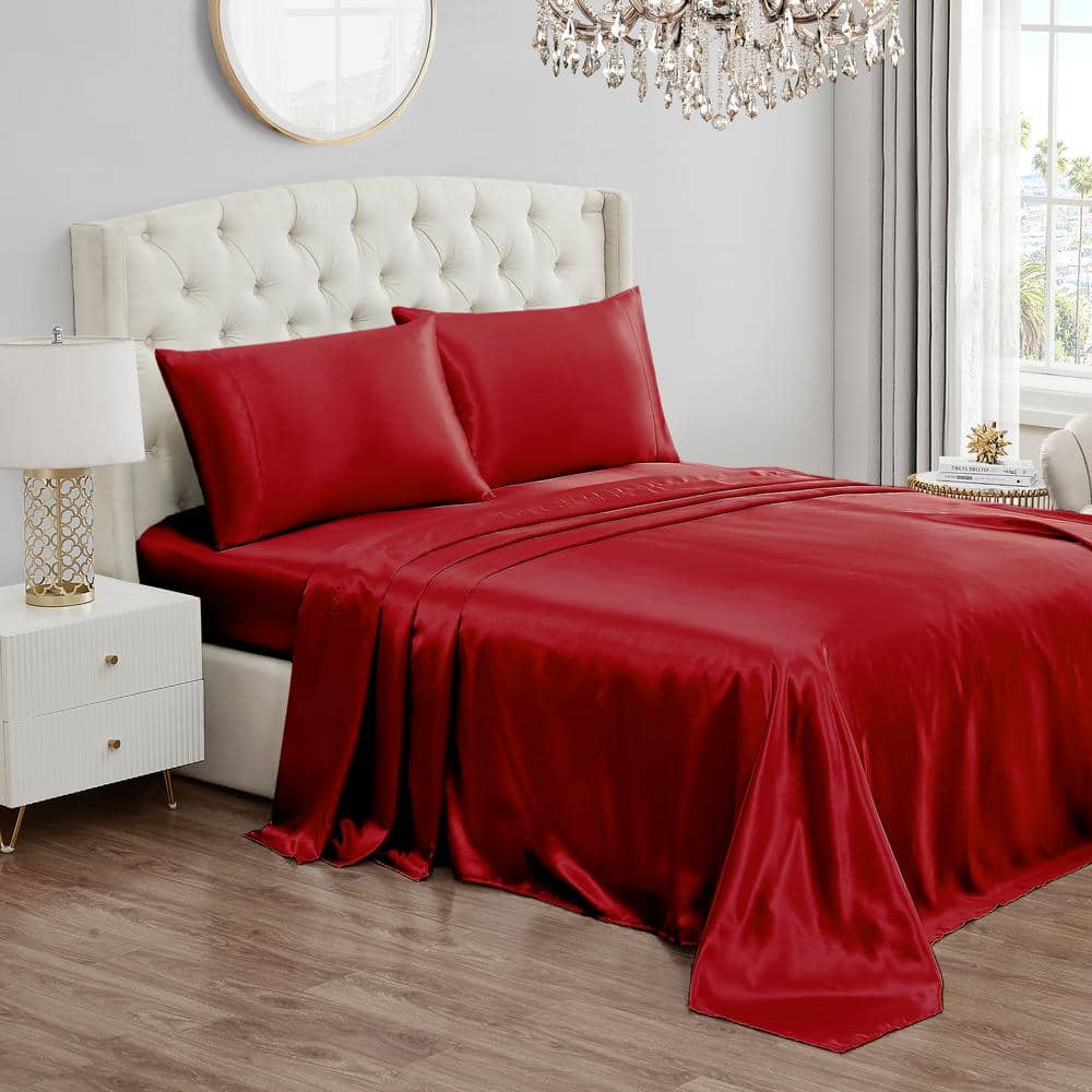 Ruby Red King Satin Microfiber Deep Pocket Sheet Set