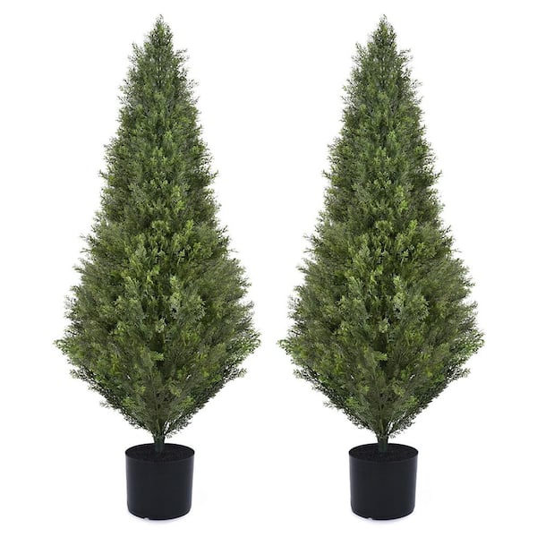 Rectangular Tree Faux LHY 2-Pieces 4 ft. Faux Cedar Trees For Outdoor Planters,Artificial ...