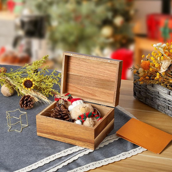 6.9 in. W Small Brown Acacia Wood Decorative Keepsake Box with