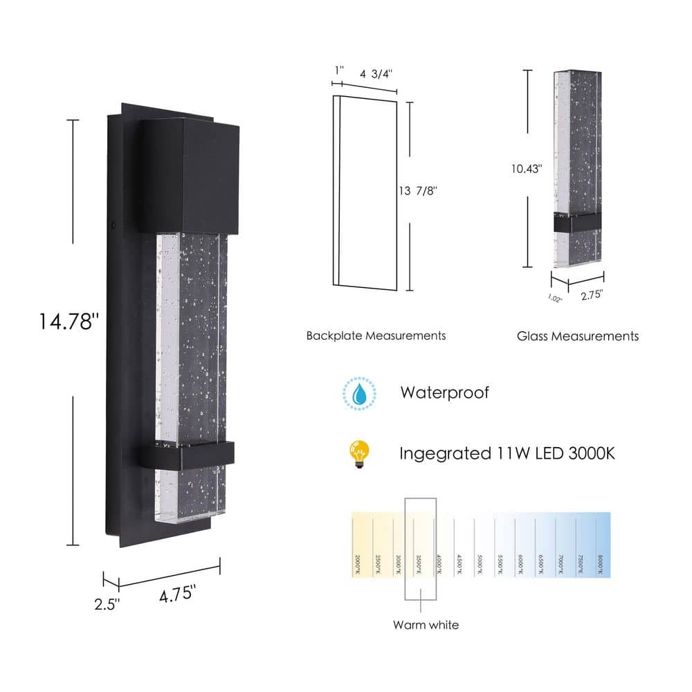 Venecia Modern Black Steel & Seeded Glass Dimmable Sconce