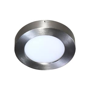 Nilbert 5.5 in. 10-Watt Brushed Nickel Integrated LED Flush Mount with Frosted Glass Silver Shade