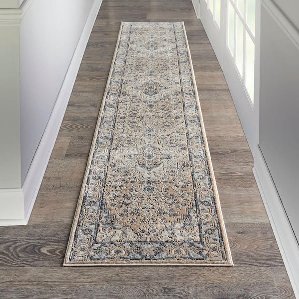 Concerto Beige Grey 2 ft. x 20 ft. Center medallion Traditional Runner Area Rug