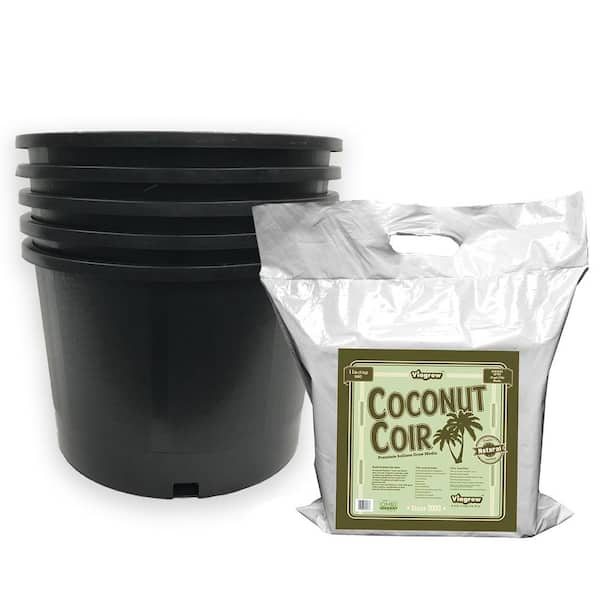 Viagrow 3 Gal. Plastic Nursery Pots 11.36 l with Coconut Coir Growing Media (7-Pack)