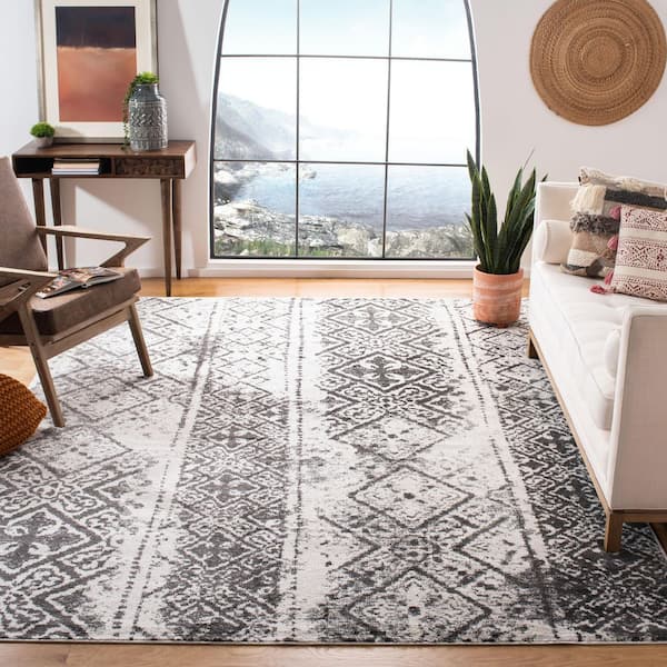 Adirondack 11 ft. x 15 ft. Silver/Black Tribal Area Rug