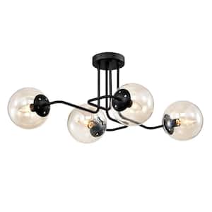 Ziza 22 in. 4-Light Indoor Matte Black Finish Semi-Flush Mount Ceiling Light with Light Kit