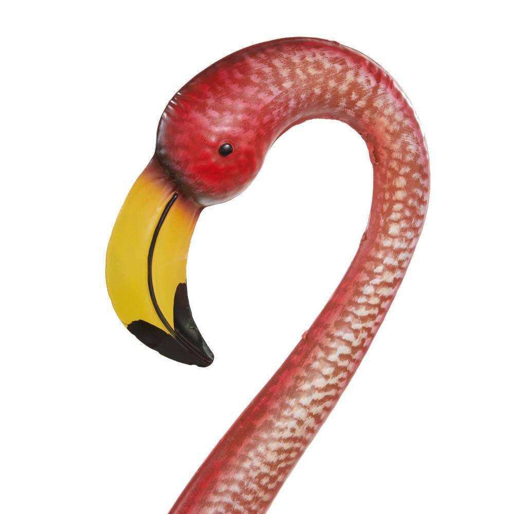 Pink and Yellow Iron Flamingo Garden Sculptures, Set of 2