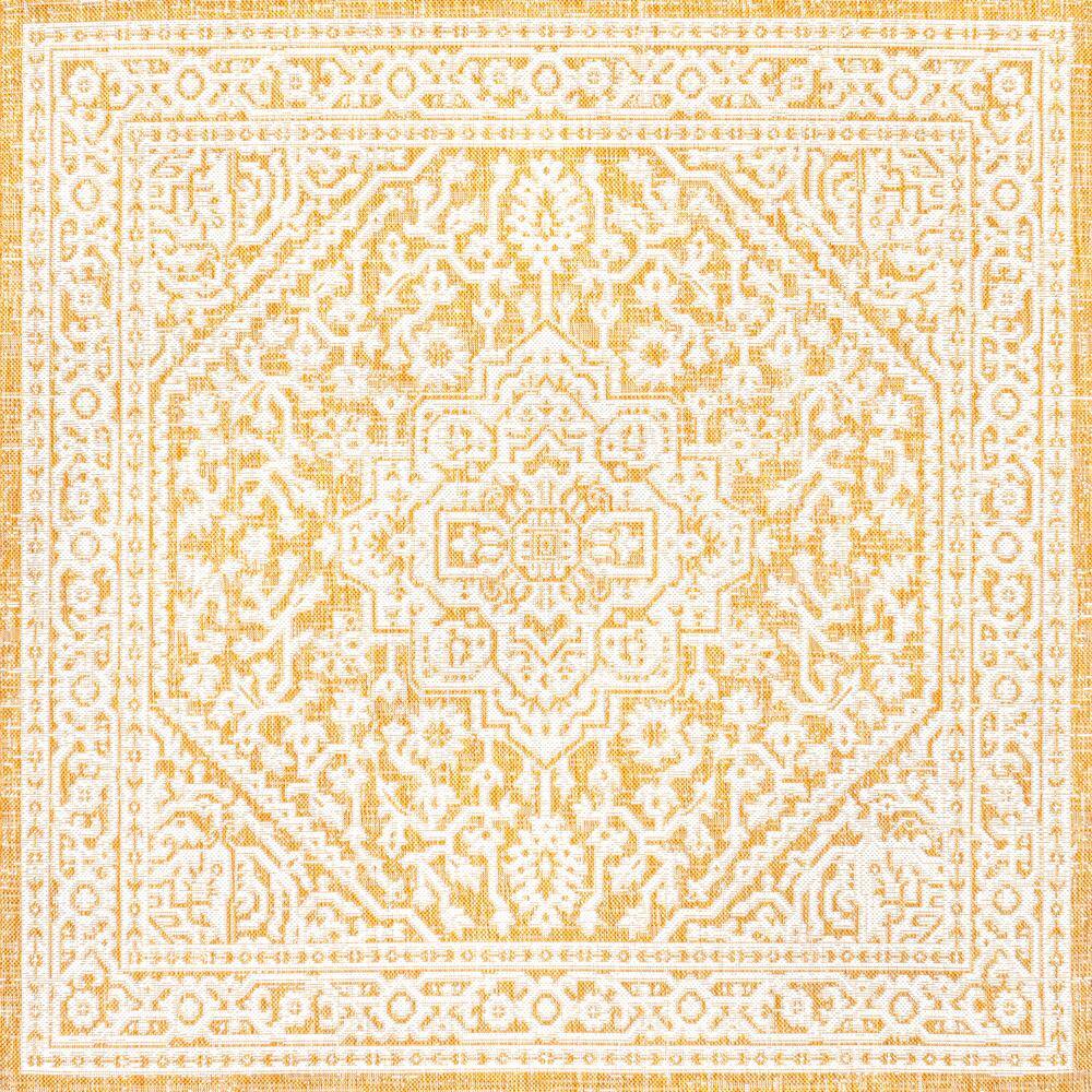 Vintage Medallion Yellow/Cream Synthetic 5' Square Area Rug