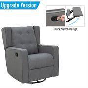 Modern Chic Gray Linen Swivel Recliner with Button Tufted Back