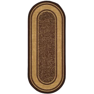 Ottohome Collection Non-Slip Rubberback Bordered 2x5 Indoor Oval Runner Rug, 1 ft. 8 in. x 4 ft. 11 in.,Dark Brown