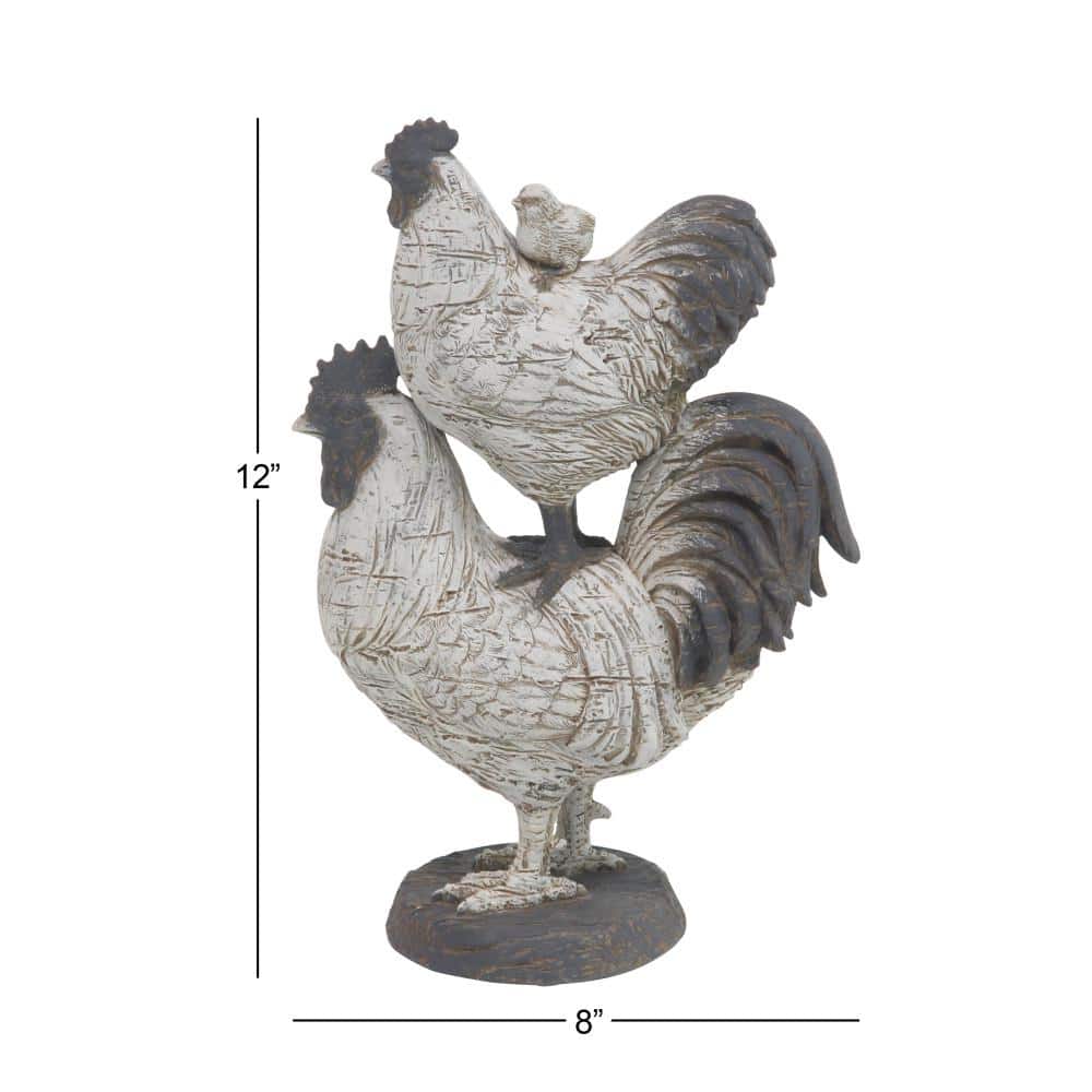 White and Brown Resin Rooster Statue with Chick