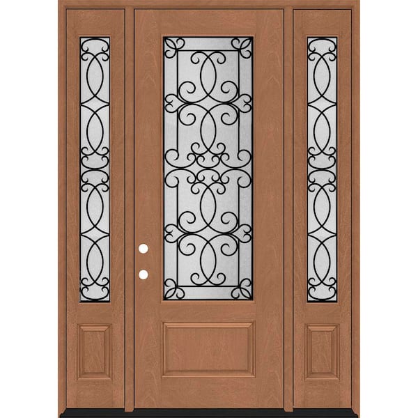 Steves & Sons Regency 64 in. x 96 in. 3/4Lite Georgian Decorative Glass RHIS Autumn Mahogany Fiberglass Prehung Front Door Dbl12in.SL