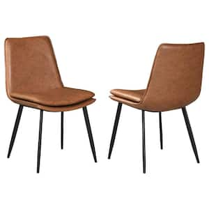 Brown and Black Faux Leather Tapered Legs Dining Chair (Set of 2)