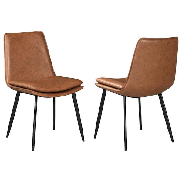 Benjara Brown and Black Faux Leather Tapered Legs Dining Chair (Set of 2)