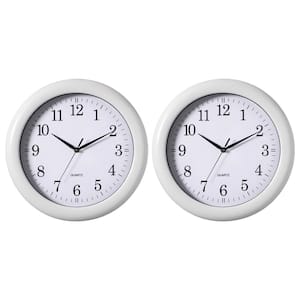 Set of 2 13.75 Inch Plastic White Round Silent, Non-Ticking Battery Operated Simple Modern Analog Wall Clock for Kitchen