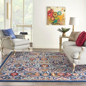 Passion Blue/Multicolor 8 ft. x 10 ft. Bordered Transitional Area Rug