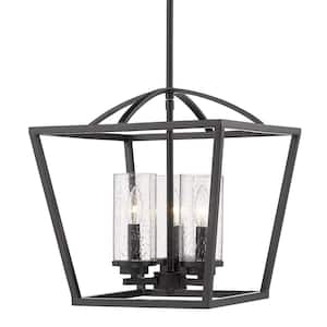 Mercer 3-Light Pendant in Matte Black with Matte Black Accents and Seeded Glass