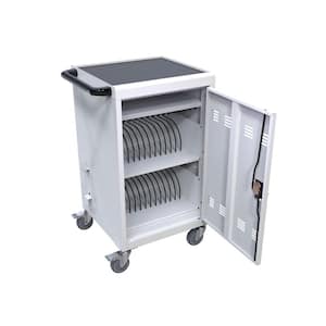 32-Device White Mobile Charging Cart and Cabinet for Tablets Laptops