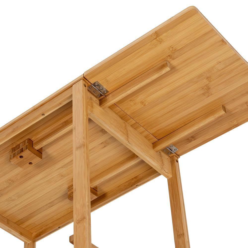 Compact Bamboo Drop-Leaf Kitchen Cart with Locking Casters and Storage