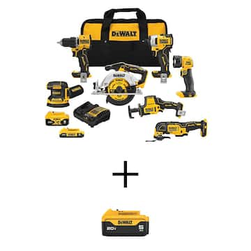 20V MAX Lithium-Ion Cordless 7-Tool Combo Kit with 2.0 Ah Battery, (2) 5.0 Ah Batteries and Charger