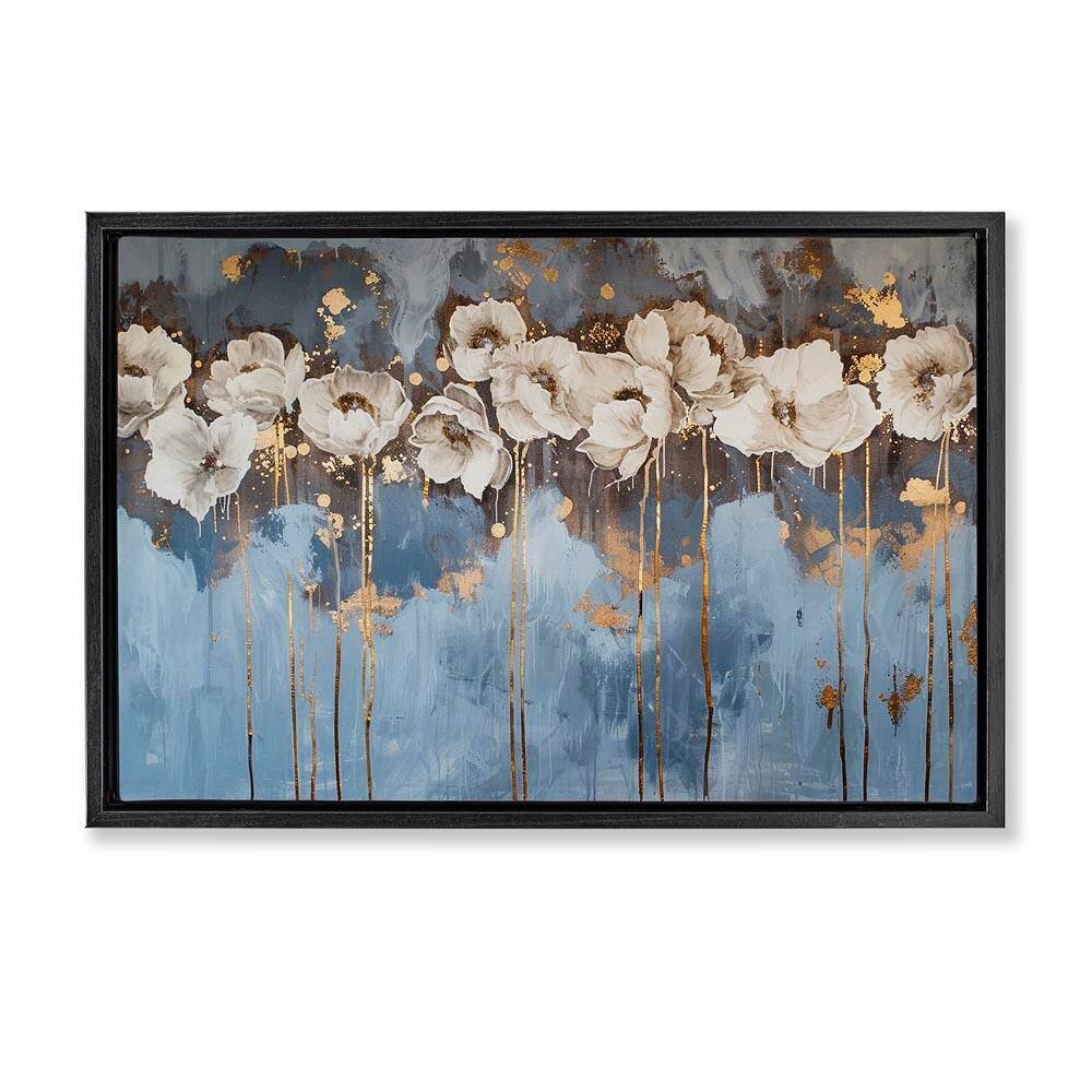 Gold Drip Peonies by LSR Design Studio Black Floater Frame Nature Graphic Art Print 21 in. x 31 in. price history on PriceWatchPro